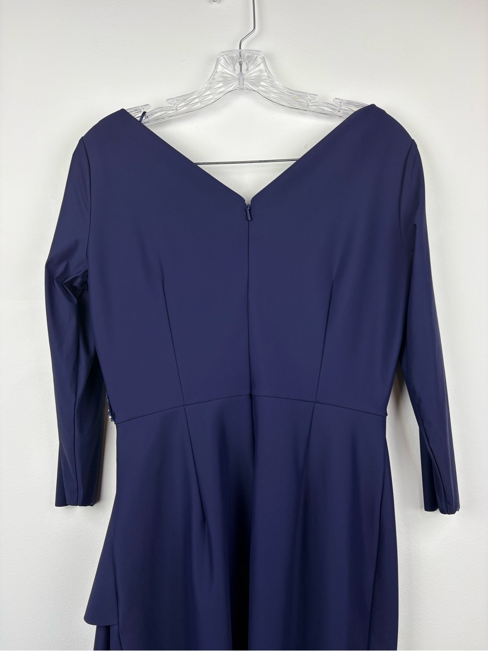 Alex Evenings Diana Cascade Ruffle Sheath Contour Dress Navy Blue Sz 8 - Picture 12 of 14